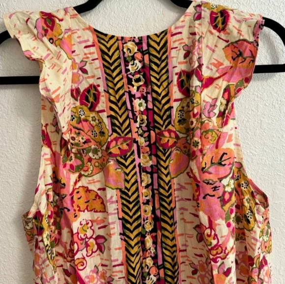 Free People Summer in Tulum Tunic Dress M Pink Combo Ruffle Tie Back - NWT - Picture 3 of 12